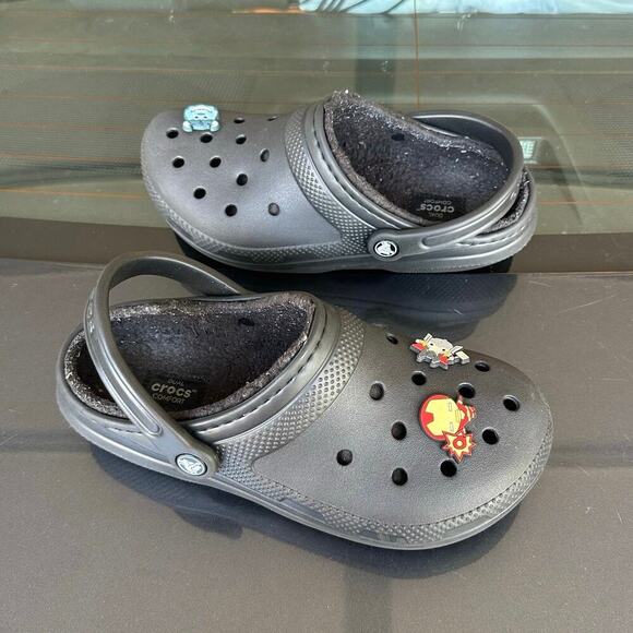 Crocs Classic‎ Lined Clogs With Charms Unisex Size M7 W9 Black Sandals - Picture 3 of 15